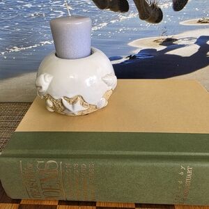 White and Tan Ceramic Candle Holder